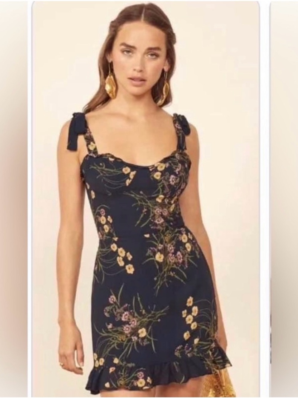 Reformation Women's Navy Floral Tie-Shoulder Sundress